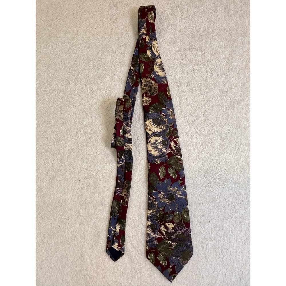 Bugatti Mens Silk‎ Floral Tie Burgundy Blue Green Vintage Tapestry Pattern
